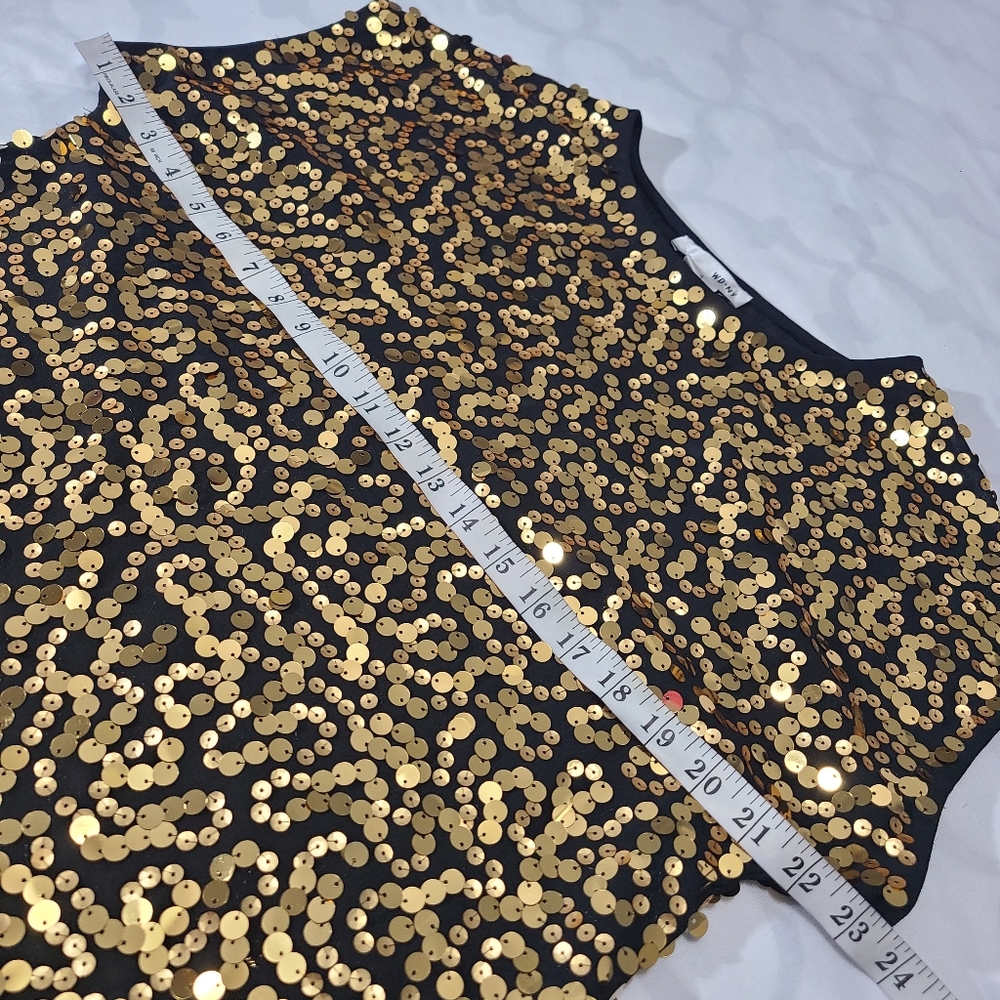 WD.NY Gold Sequin Cap Sleeve‎ Top NWT Size Small - Picture 5 of 10